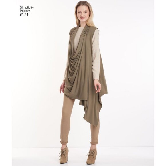 Misses Knit Cardigan Vest Pattern Draped Front Collar Simplicity 8171 XXS-XXL - Picture 8 of 9